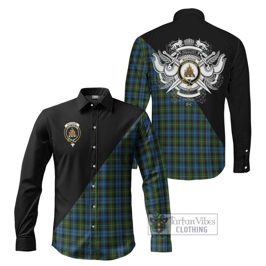 Mackenzie (Mckenzie) Tartan Long Sleeve Button Shirt with Family Crest and Military Logo Style Men's Shirt S - Tartanvibesclothing Shop