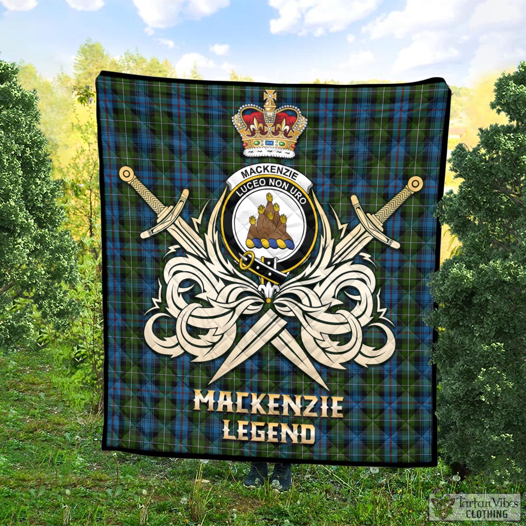 Tartan Vibes Clothing MacKenzie Tartan Quilt with Clan Crest and the Golden Sword of Courageous Legacy