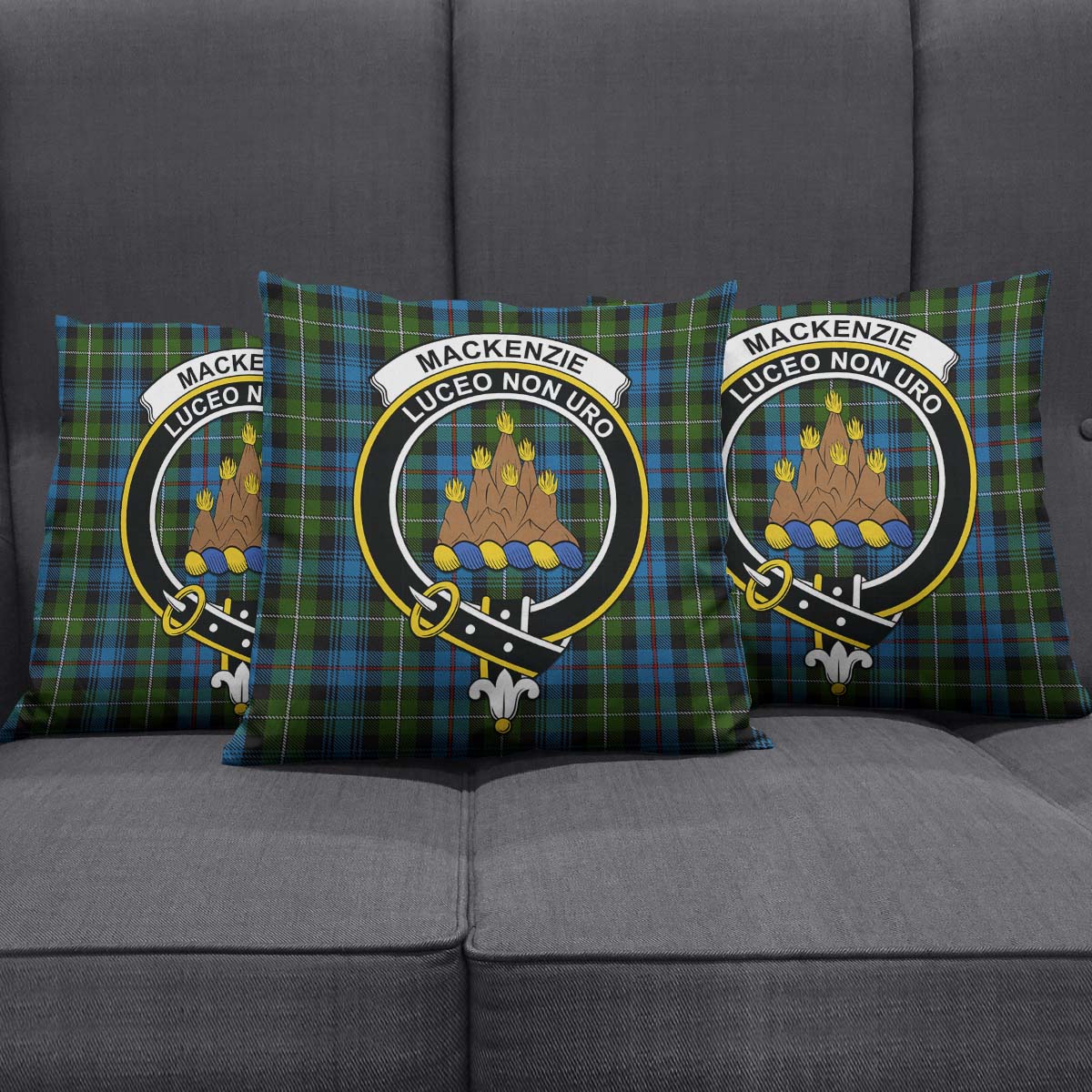 MacKenzie Tartan Pillow Cover with Family Crest Square Pillow Cover - Tartanvibesclothing