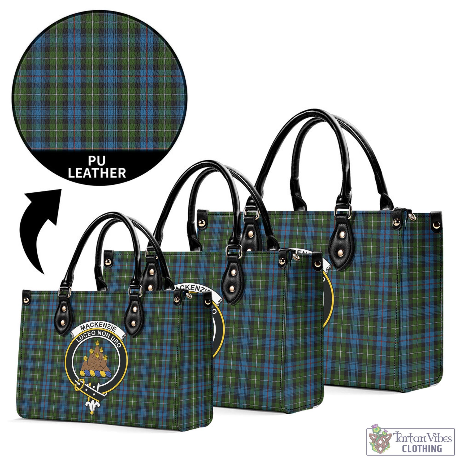 Tartan Vibes Clothing MacKenzie Tartan Luxury Leather Handbags with Family Crest