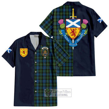 Mackenzie (Mckenzie) Tartan Short Sleeve Button Shirt Alba with Scottish Lion Royal Arm Half Style