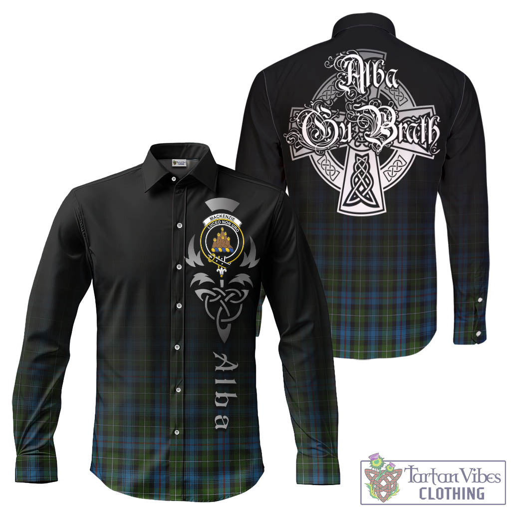 Tartan Vibes Clothing MacKenzie Tartan Long Sleeve Button Up Featuring Alba Gu Brath Family Crest Celtic Inspired