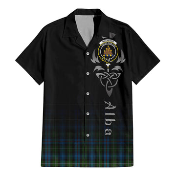 MacKenzie Tartan Short Sleeve Button Up Featuring Alba Gu Brath Family Crest Celtic Inspired