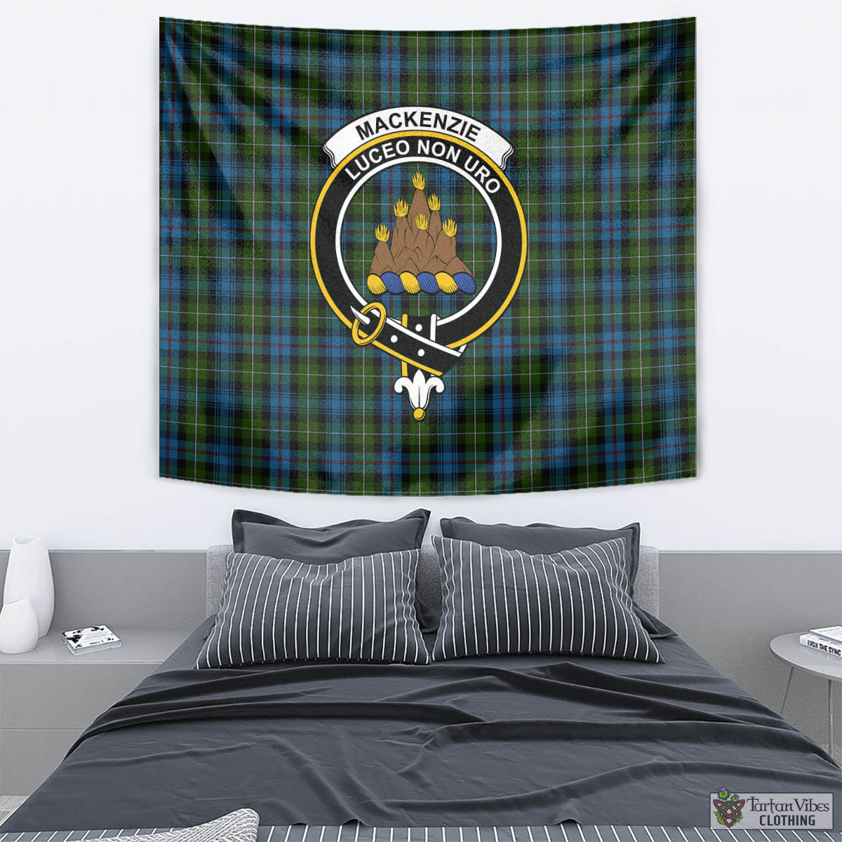 Tartan Vibes Clothing MacKenzie Tartan Tapestry Wall Hanging and Home Decor for Room with Family Crest