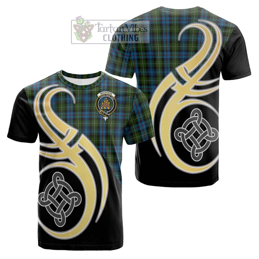 Tartan Vibes Clothing Mackenzie Tartan Cotton T-shirt with Family Crest and Celtic Symbol Style