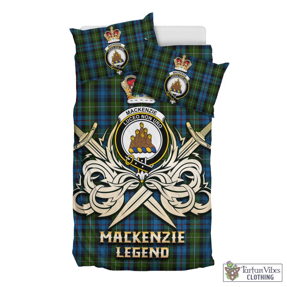 Tartan Vibes Clothing MacKenzie Tartan Bedding Set with Clan Crest and the Golden Sword of Courageous Legacy