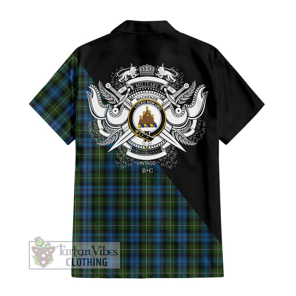 Mackenzie (Mckenzie) Tartan Short Sleeve Button Shirt with Family Crest and Military Logo Style - Tartanvibesclothing Shop