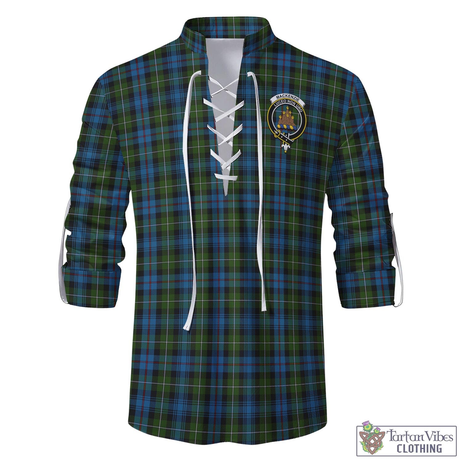 Tartan Vibes Clothing MacKenzie Tartan Men's Scottish Traditional Jacobite Ghillie Kilt Shirt with Family Crest