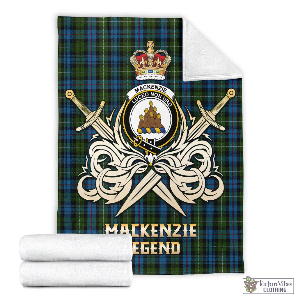 Tartan Vibes Clothing MacKenzie Tartan Blanket with Clan Crest and the Golden Sword of Courageous Legacy