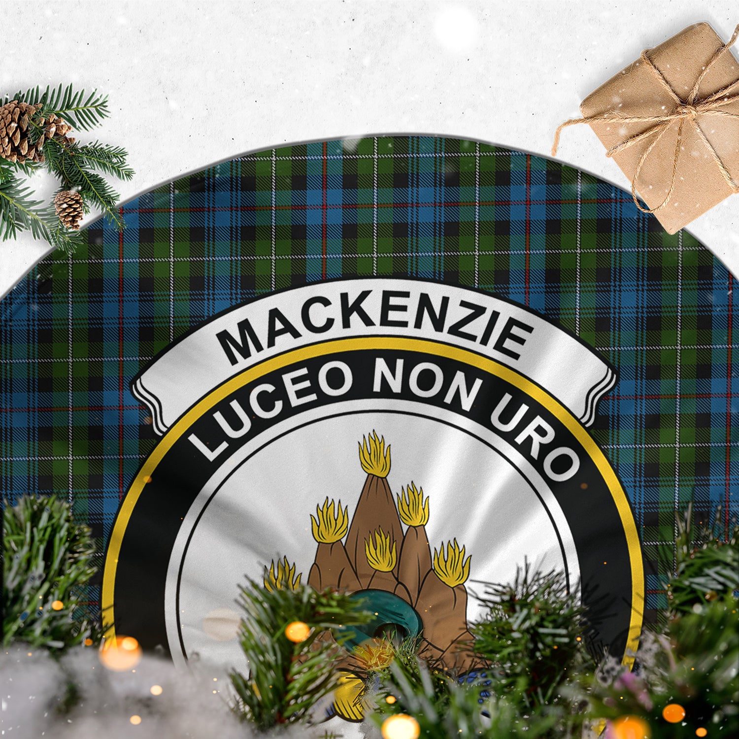 MacKenzie Tartan Christmas Tree Skirt with Family Crest - Tartanvibesclothing