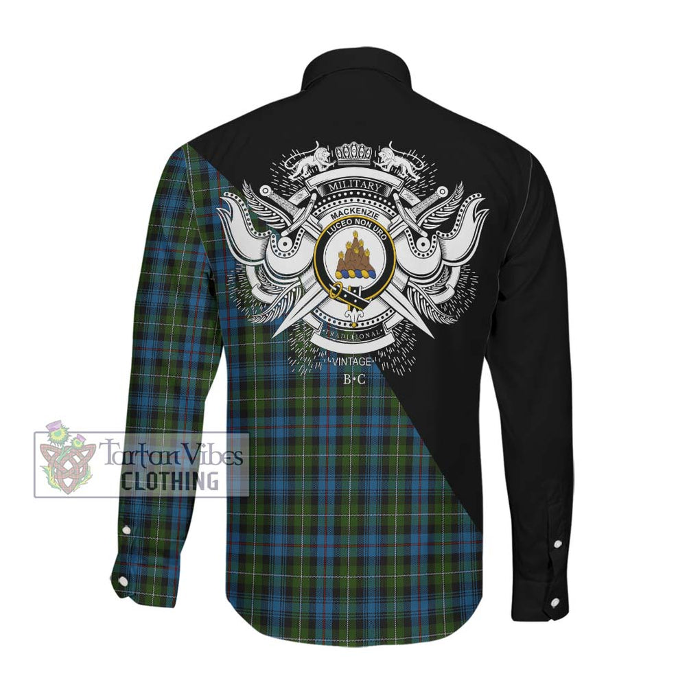 Mackenzie (Mckenzie) Tartan Long Sleeve Button Shirt with Family Crest and Military Logo Style Men's Shirt - Tartanvibesclothing Shop