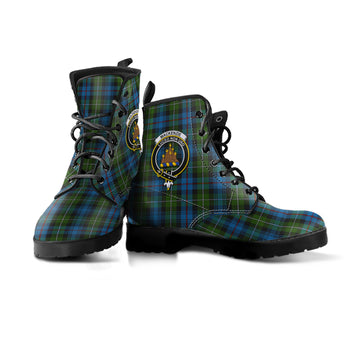 MacKenzie Tartan Leather Boots with Family Crest