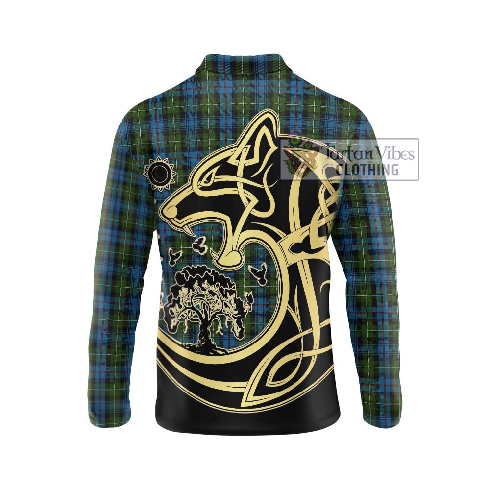 Mackenzie (Mckenzie) Tartan Long Sleeve Polo Shirt with Family Crest Celtic Wolf Style - Tartanvibesclothing Shop