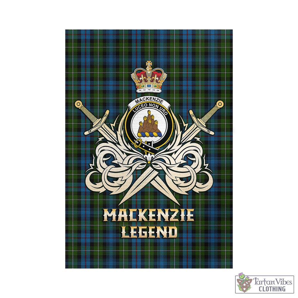 Tartan Vibes Clothing MacKenzie Tartan Flag with Clan Crest and the Golden Sword of Courageous Legacy