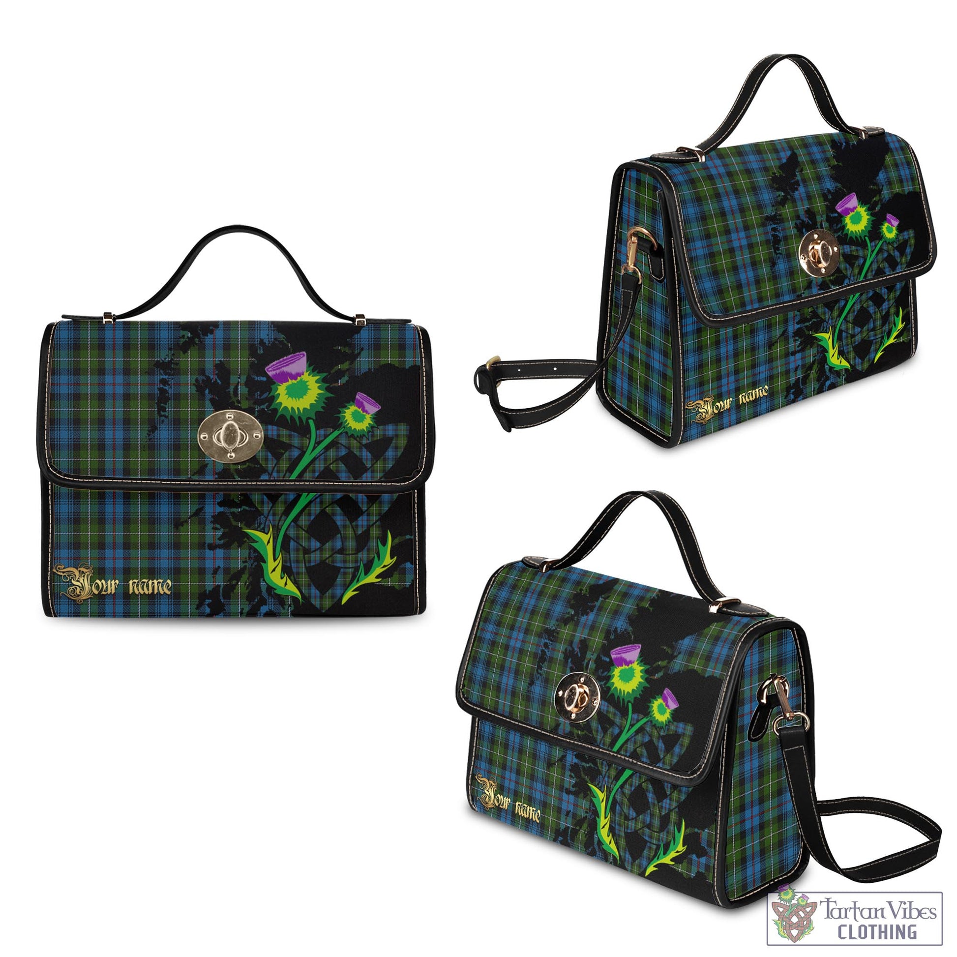 Tartan Vibes Clothing MacKenzie Tartan Waterproof Canvas Bag with Scotland Map and Thistle Celtic Accents