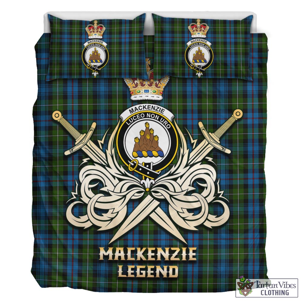 Tartan Vibes Clothing MacKenzie Tartan Bedding Set with Clan Crest and the Golden Sword of Courageous Legacy