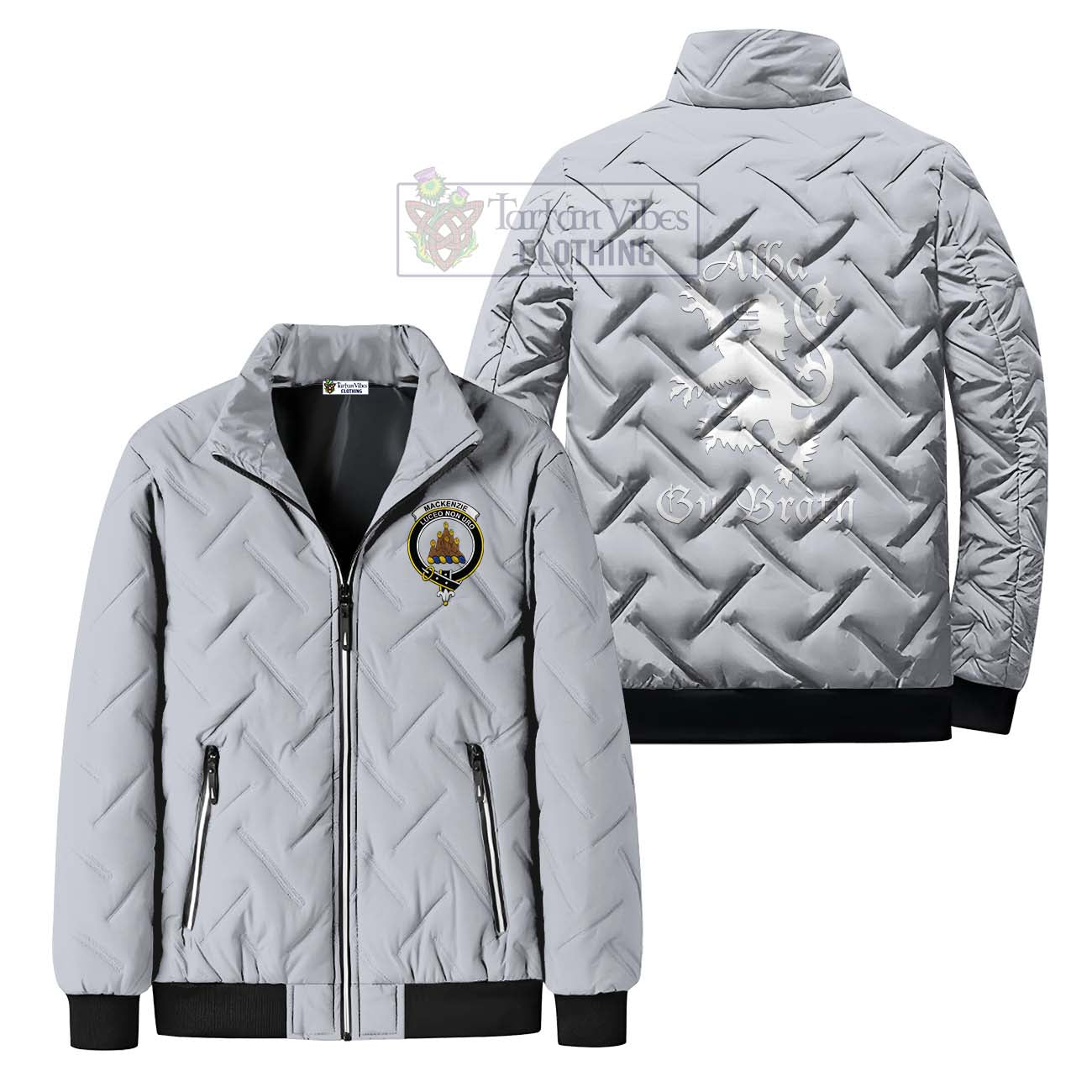 Tartan Vibes Clothing MacKenzie Family Crest Padded Cotton Jacket Lion Rampant Alba Gu Brath Style