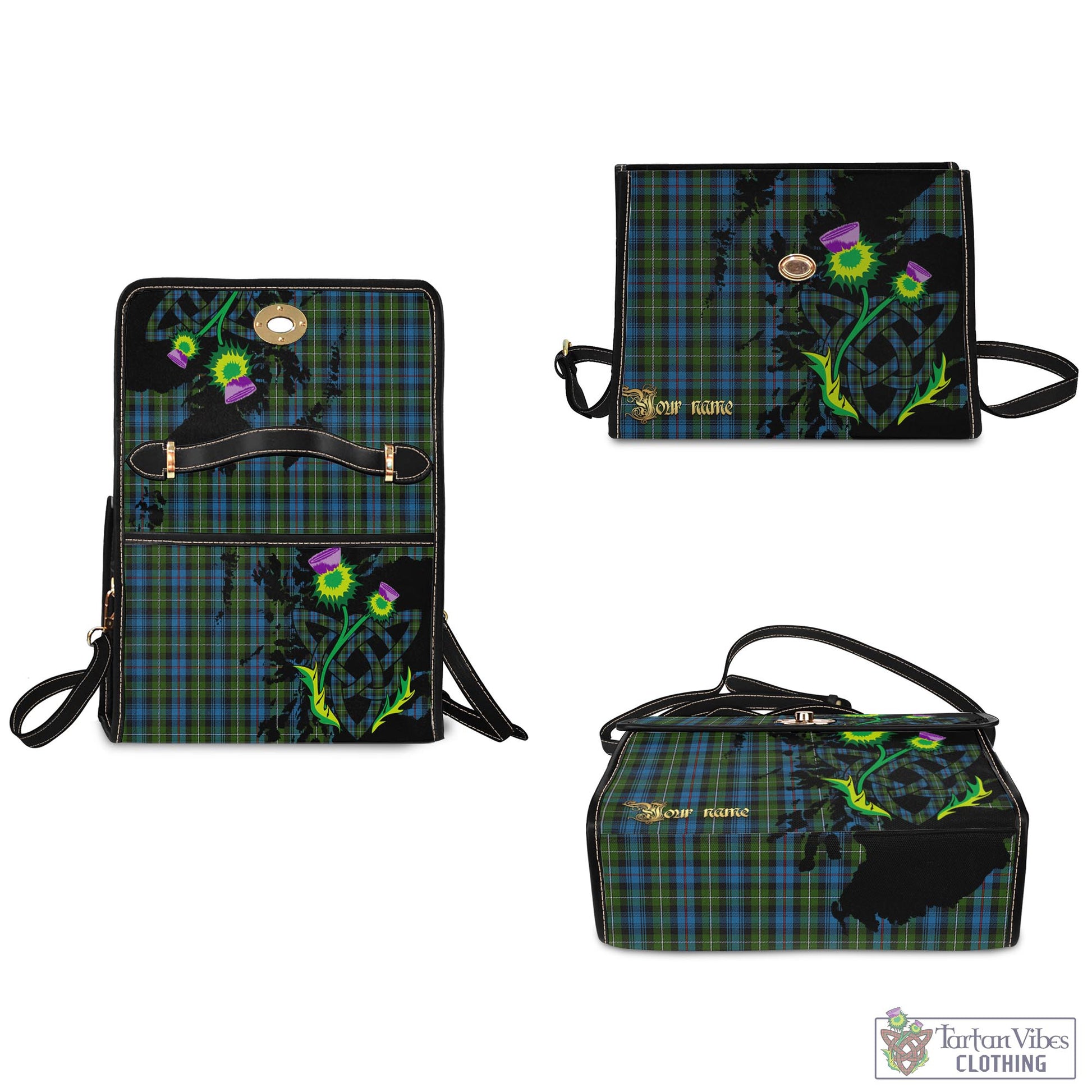 Tartan Vibes Clothing MacKenzie Tartan Waterproof Canvas Bag with Scotland Map and Thistle Celtic Accents