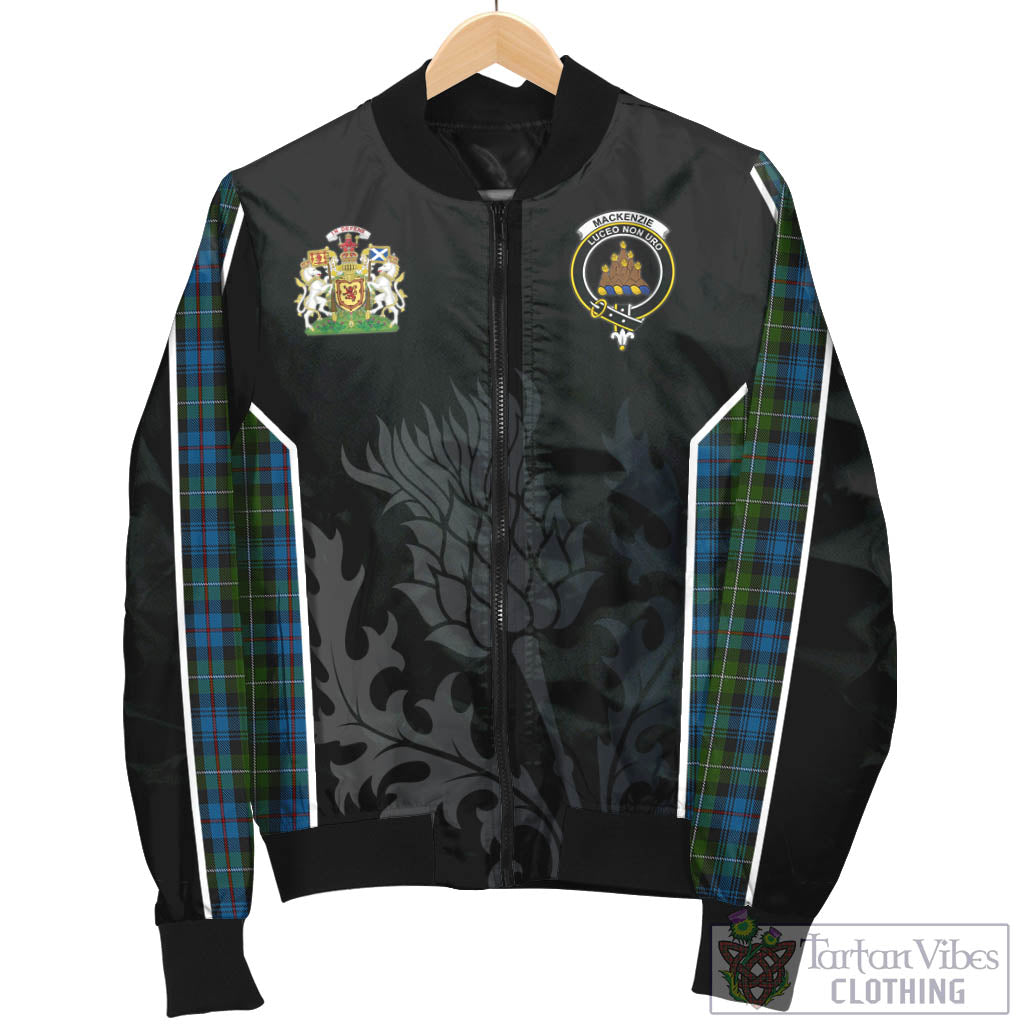 Tartan Vibes Clothing MacKenzie Tartan Bomber Jacket with Family Crest and Scottish Thistle Vibes Sport Style