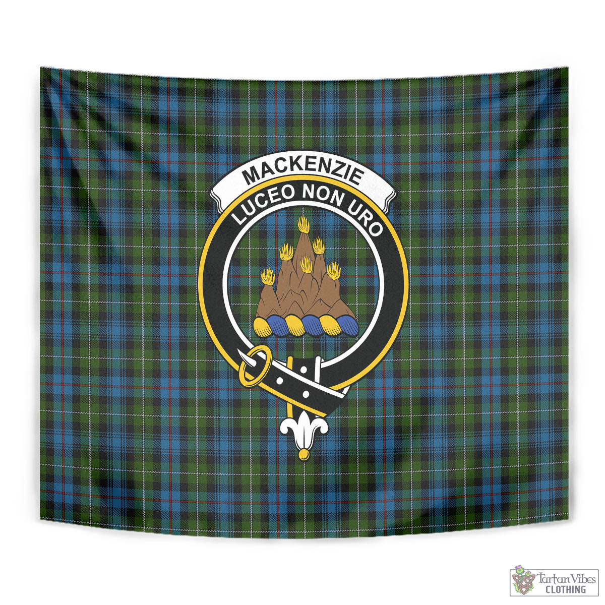 Tartan Vibes Clothing MacKenzie Tartan Tapestry Wall Hanging and Home Decor for Room with Family Crest