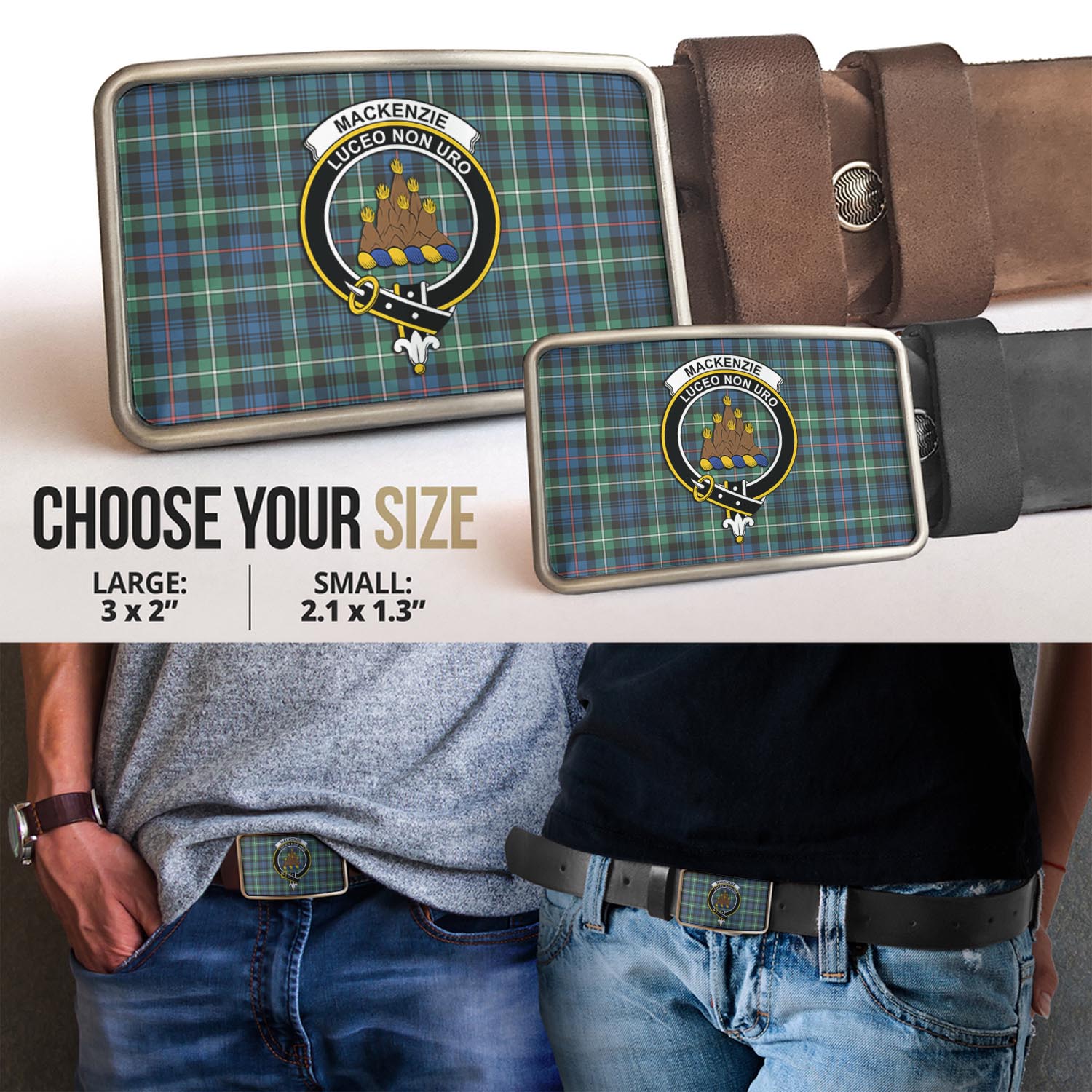 MacKenzie Ancient Tartan Belt Buckles with Family Crest - Tartan Vibes Clothing