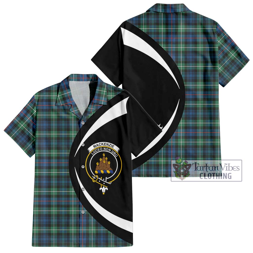 Mackenzie Ancient Tartan Short Sleeve Button Up with Family Crest Circle Style Kid - Tartan Vibes Clothing