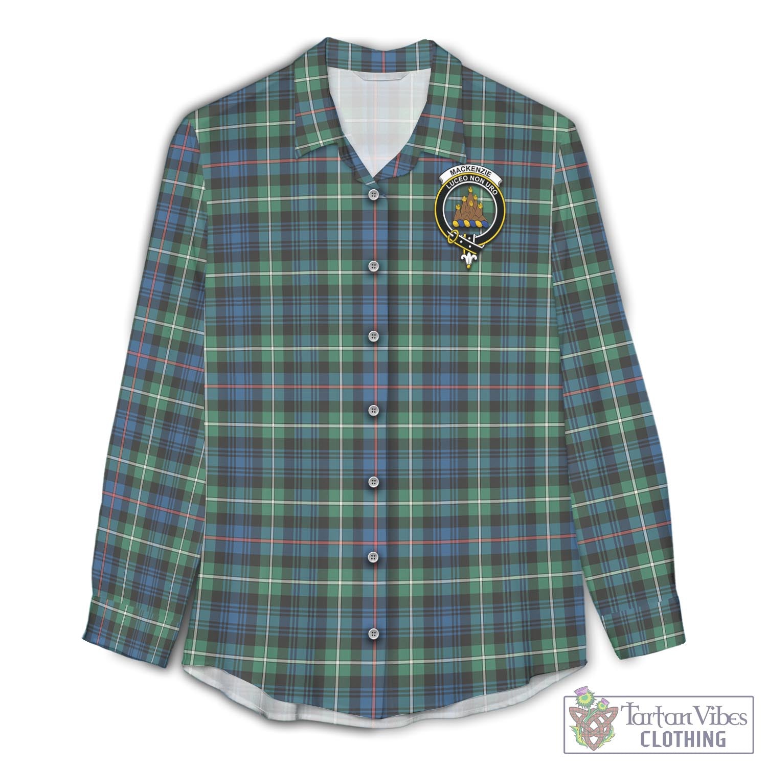 Tartan Vibes Clothing MacKenzie Ancient Tartan Womens Casual Shirt with Family Crest