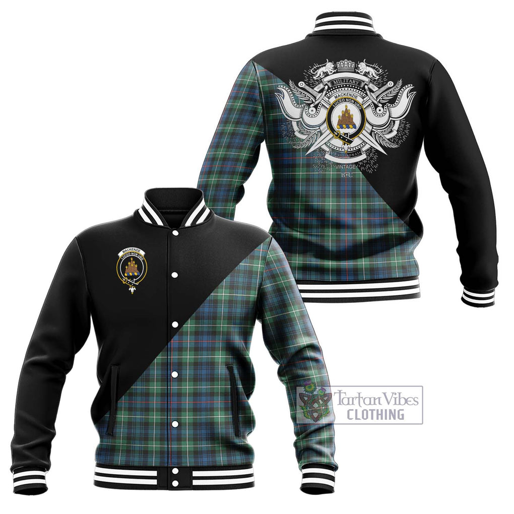 Mackenzie Ancient Tartan Baseball Jacket with Family Crest and Military Logo Style Unisex - Tartanvibesclothing Shop