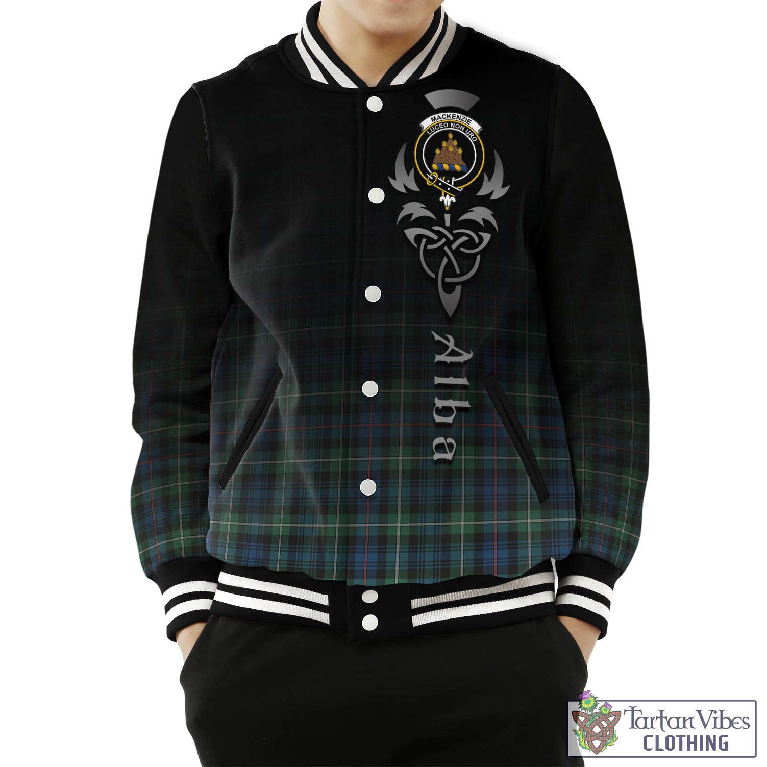 Tartan Vibes Clothing MacKenzie Ancient Tartan Baseball Jacket Featuring Alba Gu Brath Family Crest Celtic Inspired