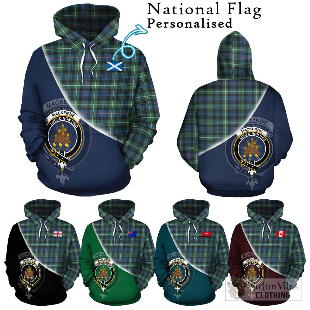 Mackenzie Ancient Tartan Hoodie with Personalised National Flag and Family Crest Half Style Zip Hoodie - Tartanvibesclothing Shop