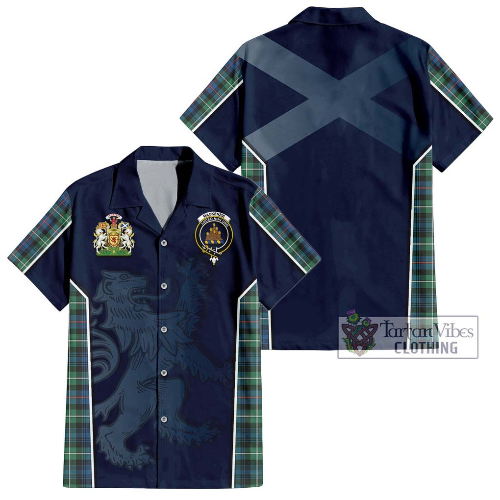 Mackenzie Ancient Tartan Short Sleeve Button Shirt with Family Crest and Lion Rampant Vibes Sport Style Kid - Tartan Vibes Clothing