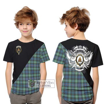 Mackenzie Ancient Tartan Kid T-Shirt with Family Crest and Military Logo Style