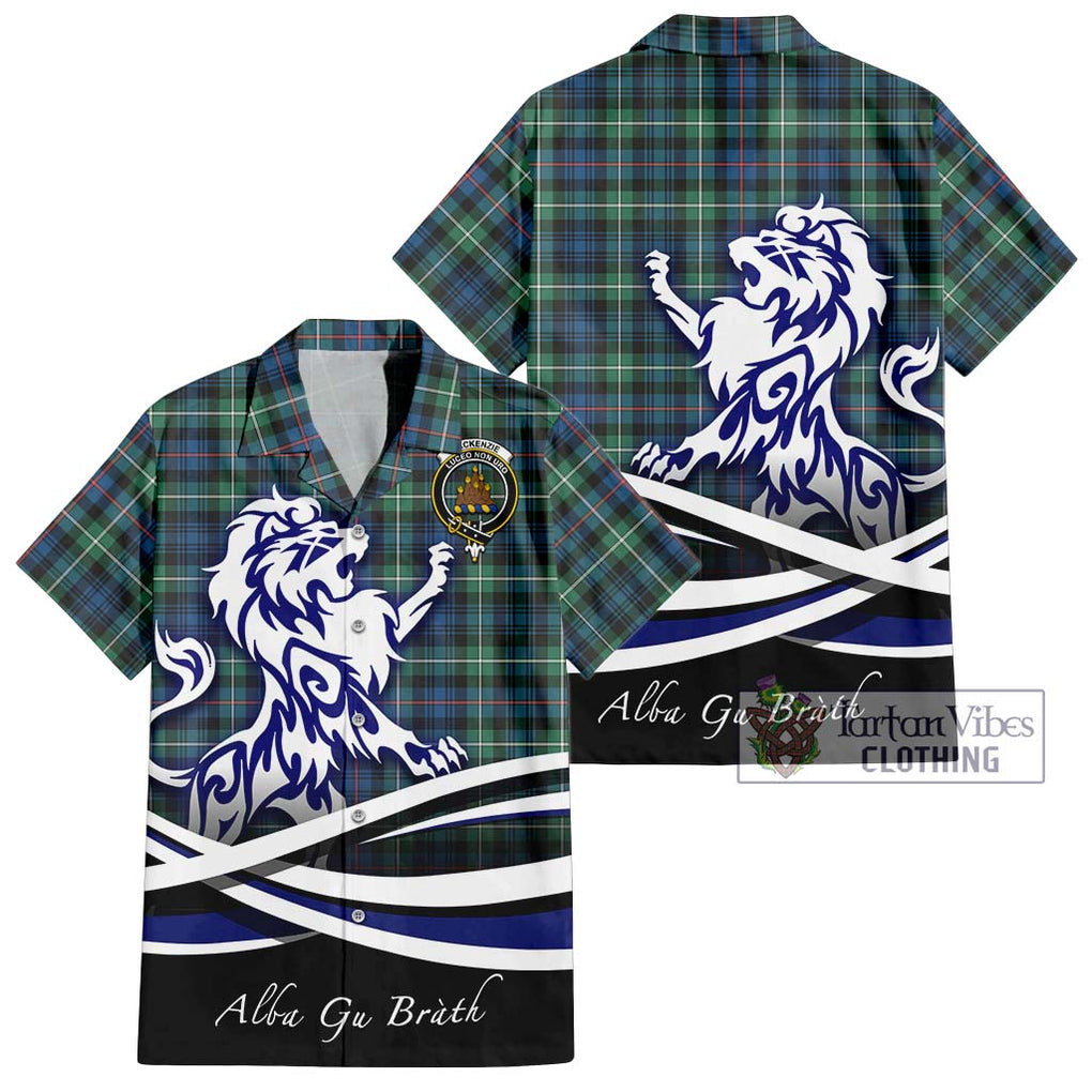 Mackenzie Ancient Tartan Short Sleeve Button Shirt with Alba Gu Brath Regal Lion Emblem Kid - Tartanvibesclothing Shop