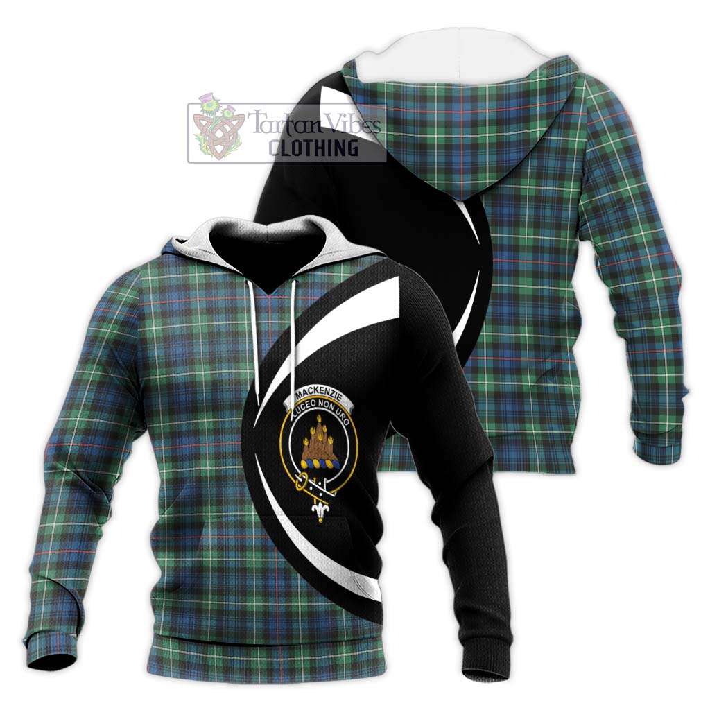 Mackenzie Ancient Tartan Knitted Hoodie with Family Crest Circle Style Unisex Knitted Pullover Hoodie - Tartan Vibes Clothing