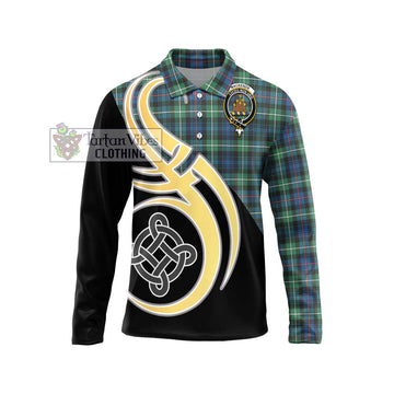 Mackenzie Ancient Tartan Long Sleeve Polo Shirt with Family Crest and Celtic Symbol Style