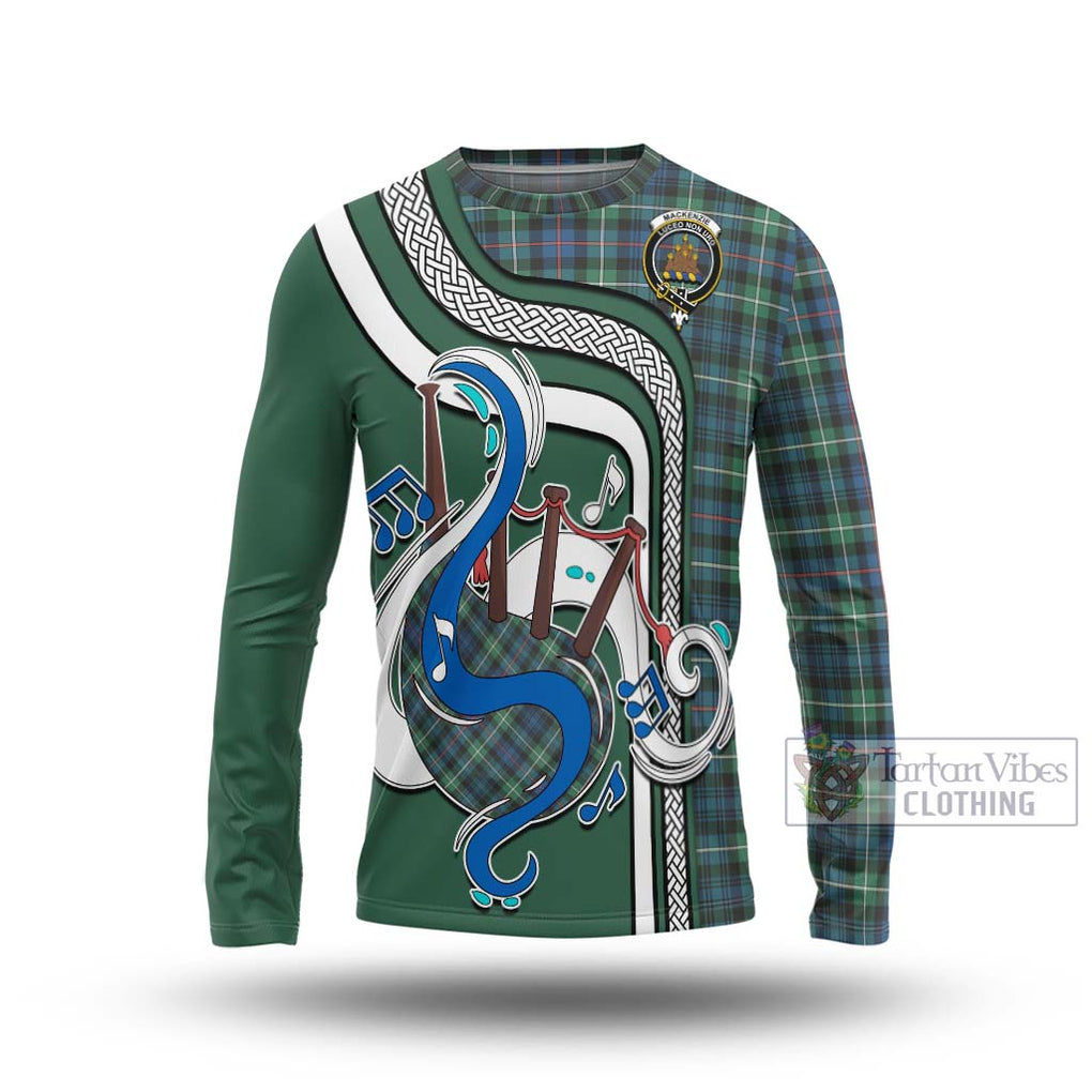 Tartan Vibes Clothing Mackenzie Ancient Tartan Long Sleeve T-Shirt with Epic Bagpipe Style