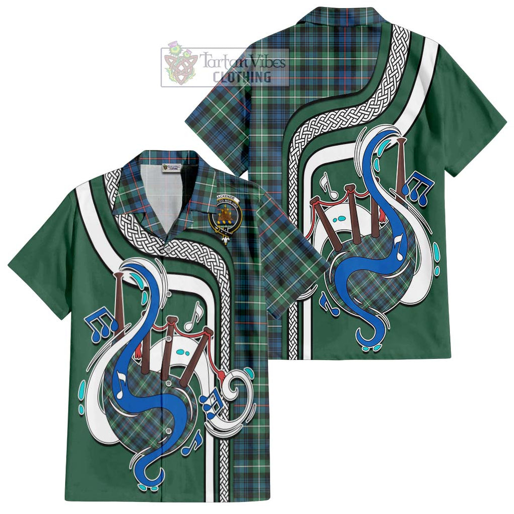 Mackenzie Ancient Tartan Short Sleeve Button Shirt with Epic Bagpipe Style Kid - Tartanvibesclothing Shop