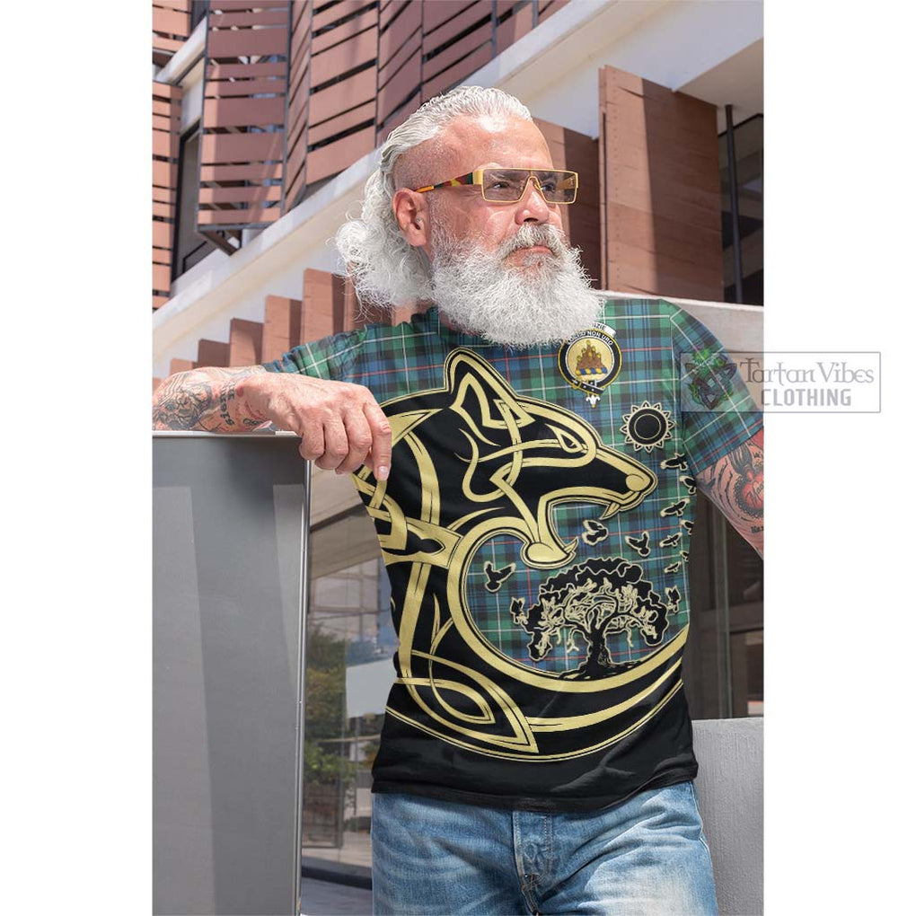 Tartan Vibes Clothing Mackenzie Ancient Tartan Cotton T-shirt with Family Crest Celtic Wolf Style