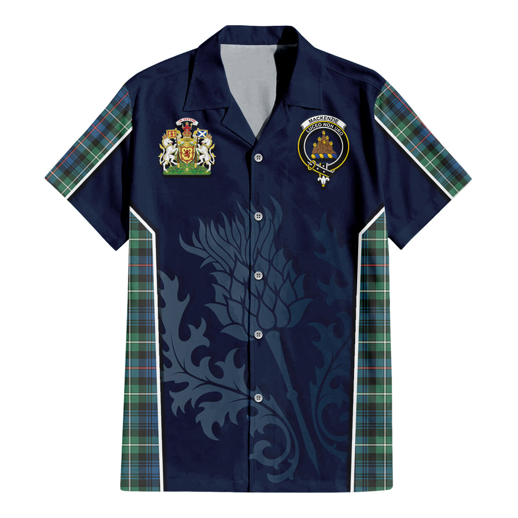 Tartan Vibes Clothing MacKenzie Ancient Tartan Short Sleeve Button Up Shirt with Family Crest and Scottish Thistle Vibes Sport Style