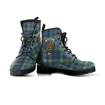MacKenzie Ancient Tartan Leather Boots with Family Crest