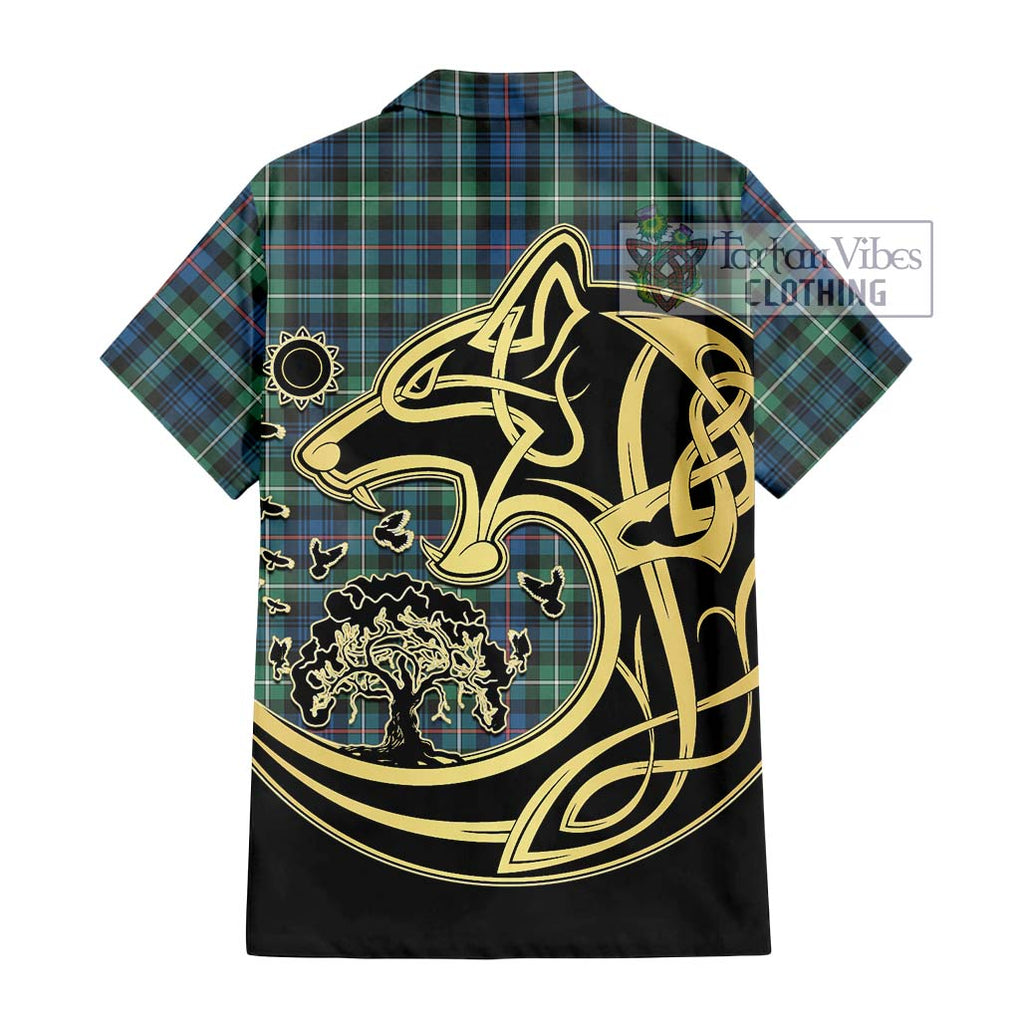 Mackenzie Ancient Tartan Short Sleeve Button Shirt with Family Crest Celtic Wolf Style - Tartan Vibes Clothing