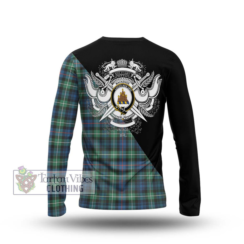 Mackenzie Ancient Tartan Long Sleeve T-Shirt with Family Crest and Military Logo Style - Tartanvibesclothing Shop