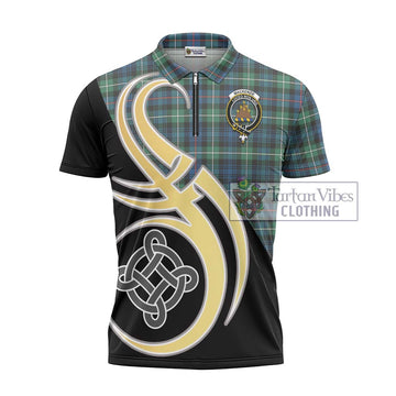 Mackenzie Ancient Tartan Zipper Polo Shirt with Family Crest and Celtic Symbol Style