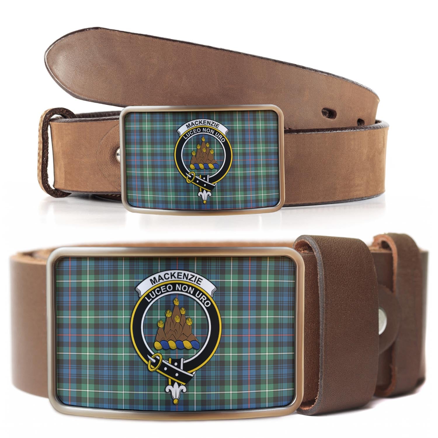 MacKenzie Ancient Tartan Belt Buckles with Family Crest - Tartan Vibes Clothing