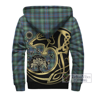 Mackenzie Ancient Tartan Sherpa Hoodie with Family Crest Celtic Wolf Style