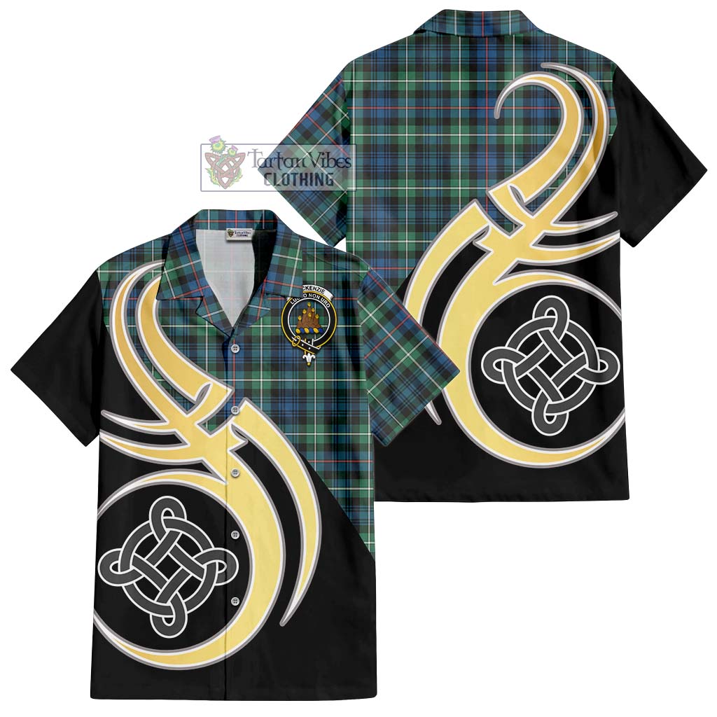 Mackenzie Ancient Tartan Short Sleeve Button Shirt with Family Crest and Celtic Symbol Style - Tartan Vibes Clothing