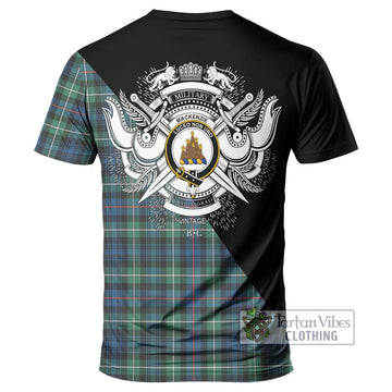 Mackenzie Ancient Tartan T-Shirt with Family Crest and Military Logo Style