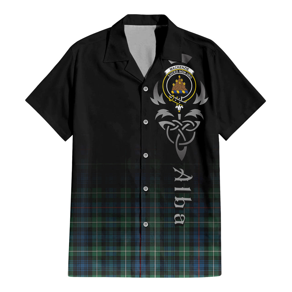 Tartan Vibes Clothing MacKenzie Ancient Tartan Short Sleeve Button Up Featuring Alba Gu Brath Family Crest Celtic Inspired