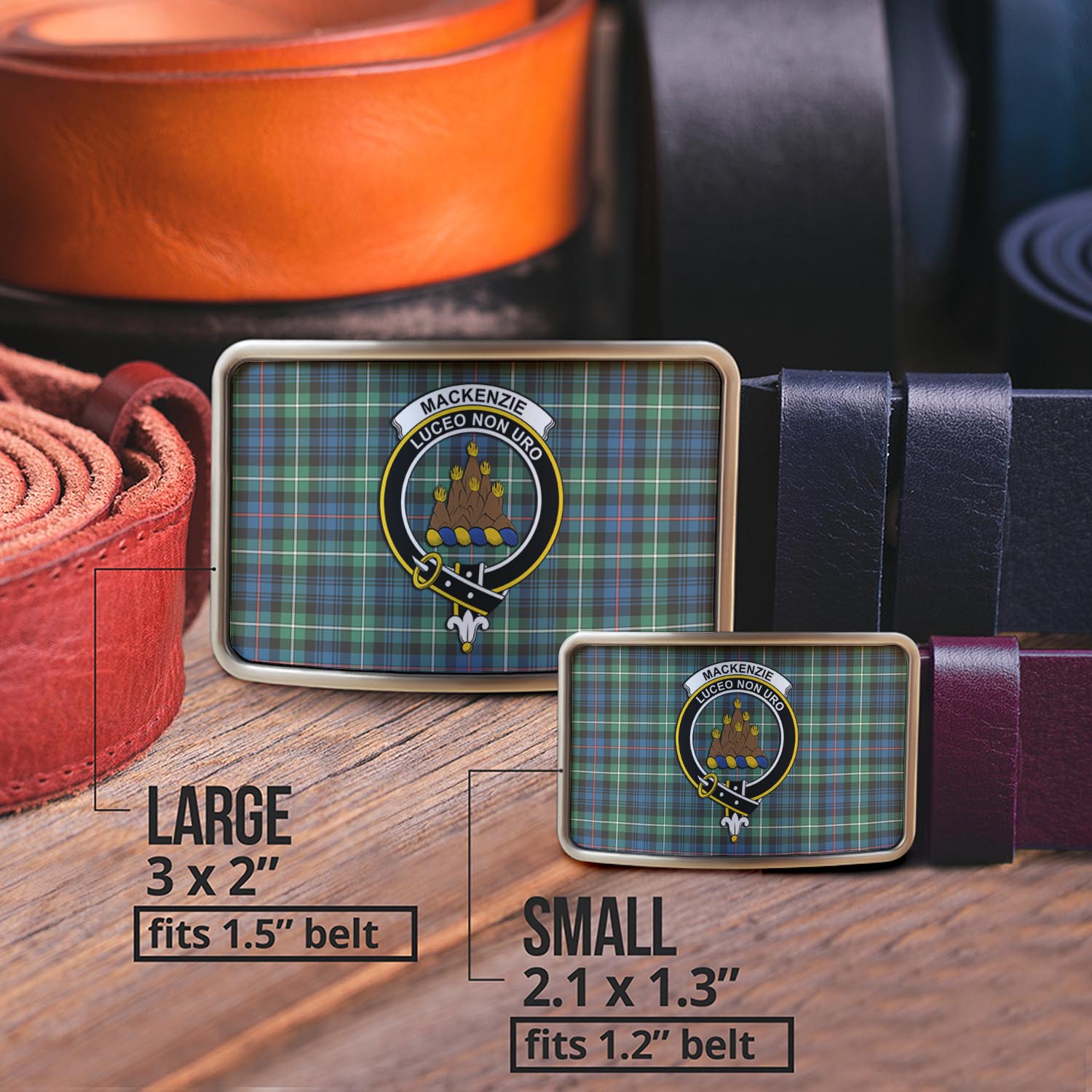 MacKenzie Ancient Tartan Belt Buckles with Family Crest - Tartan Vibes Clothing