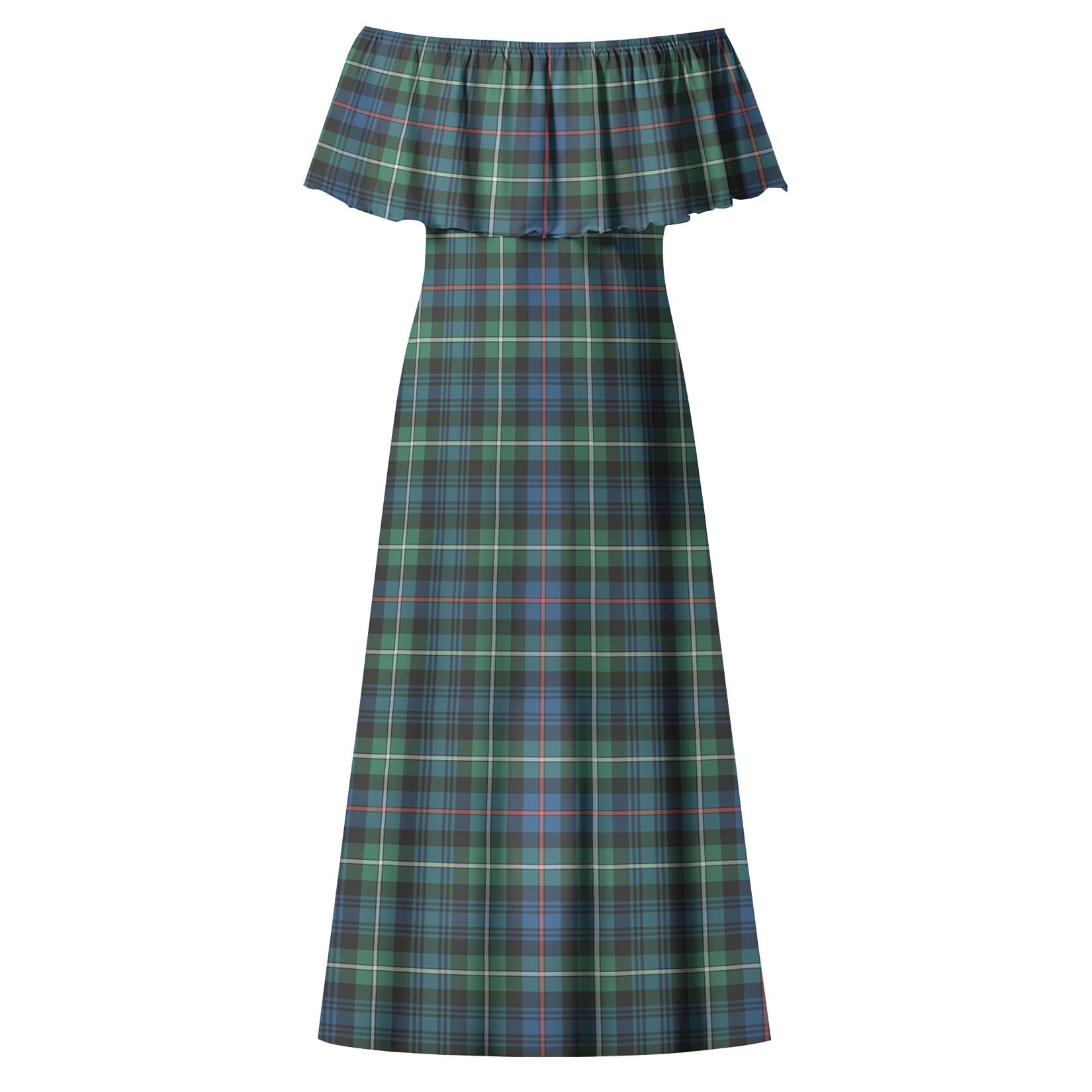 MacKenzie Ancient Tartan Off Shoulder Long Dress - Tartanvibesclothing